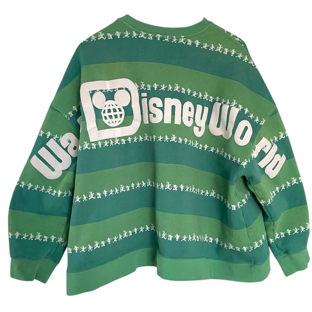 Walt Disney World Spirit Jersey Sweatshirt XL Green Striped Mickey & Friends